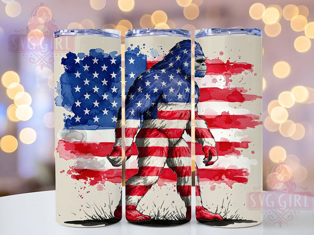 Bigfoot 4th of July Patriotic Tumbler, 4th of July Tumbler, Patriotic Tumbler, American Flag Tumbler, Bigfoot Lover Tumbler, Independence Day Tumbler, 20oz Sublimation Wrap Sublimation SvggirlplusArt 