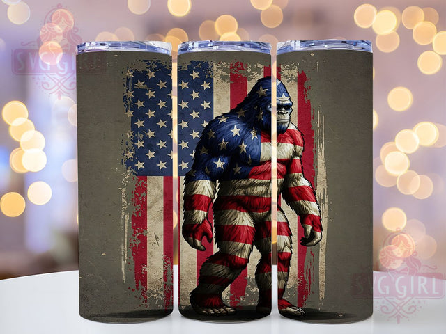 Bigfoot 4th of July Patriotic Tumbler, 4th of July Tumbler, Patriotic Tumbler, American Flag Tumbler, Bigfoot Lover Tumbler, Independence Day Tumbler, 20oz Sublimation Wrap Sublimation SvggirlplusArt 