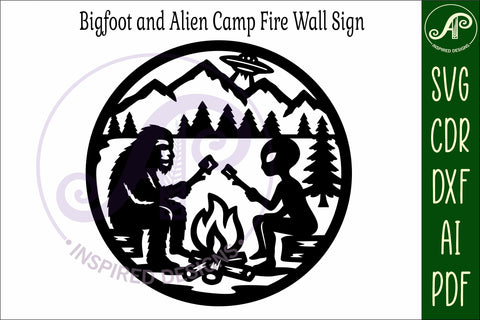 Bigfoot and Alien campsite wall art sign, SVG file SVG APInspireddesigns 