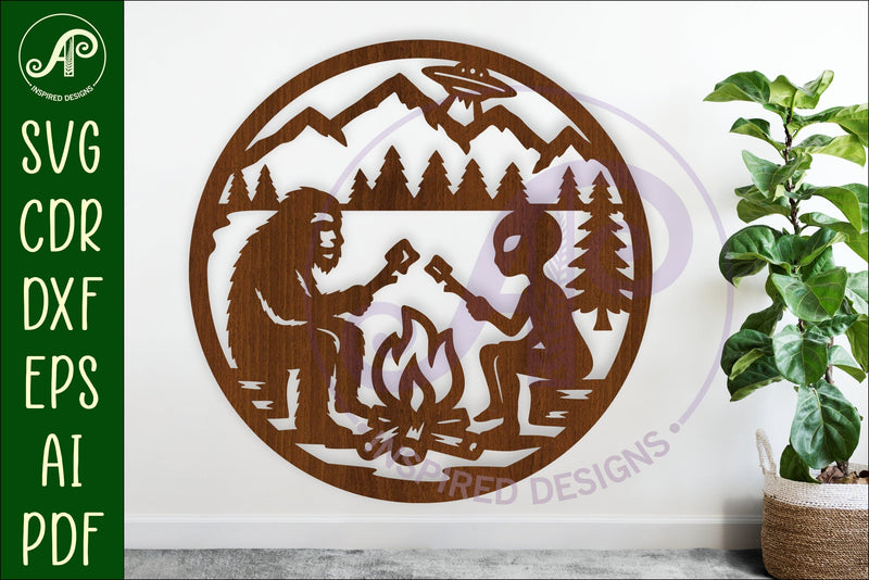 Bigfoot and Alien campsite wall art sign, SVG file SVG APInspireddesigns 