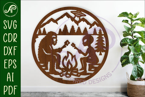 Bigfoot and Alien campsite wall art sign, SVG file SVG APInspireddesigns 