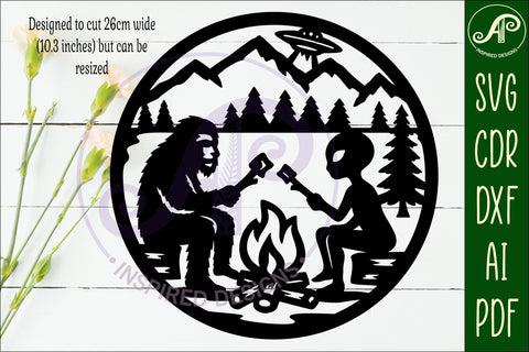 Bigfoot and Alien campsite wall art sign, SVG file SVG APInspireddesigns 