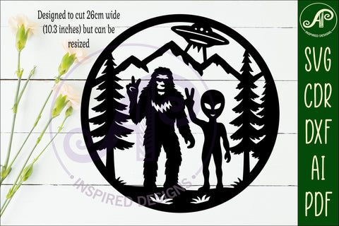 Bigfoot and Alien wall art sign, SVG file SVG APInspireddesigns 