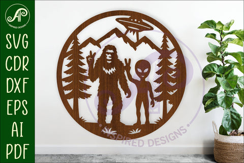 Bigfoot and Alien wall art sign, SVG file SVG APInspireddesigns 