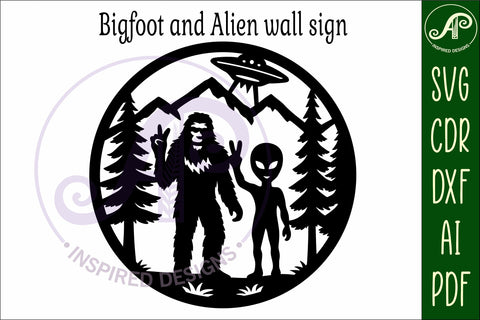 Bigfoot and Alien wall art sign, SVG file SVG APInspireddesigns 