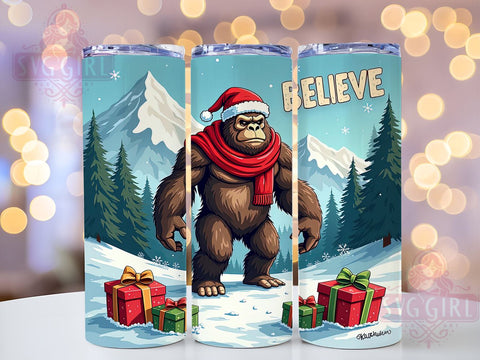 Bigfoot Christmas, Holiday Believe, 20oz Tumbler Wrap, Sublimation PNG, Sasquatch Holiday Gift, Digital Download, Merry Squatchmas Sublimation SvggirlplusArt 