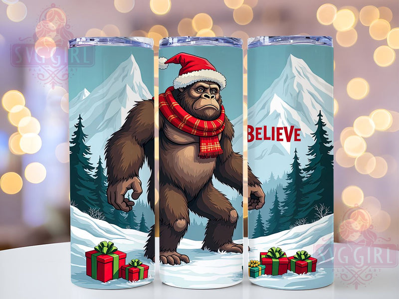 Bigfoot Christmas, Holiday Believe, 20oz Tumbler Wrap, Sublimation PNG, Sasquatch Holiday Gift, Digital Download, Merry Squatchmas Sublimation SvggirlplusArt 