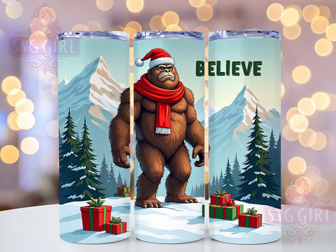Bigfoot Christmas, Holiday Believe, 20oz Tumbler Wrap, Sublimation PNG, Sasquatch Holiday Gift, Digital Download, Merry Squatchmas Sublimation SvggirlplusArt 