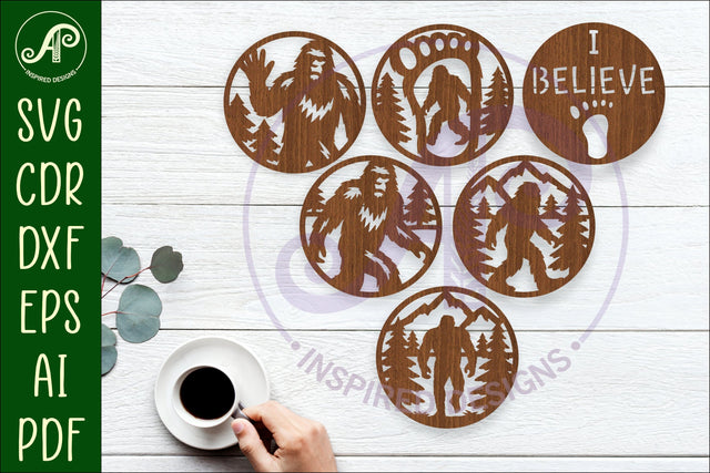 Bigfoot Coasters, laser cut out coaster files SVG APInspireddesigns 