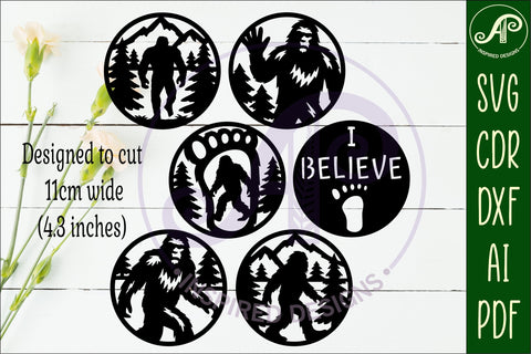 Bigfoot Coasters, laser cut out coaster files SVG APInspireddesigns 