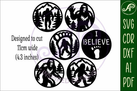 Bigfoot Coasters, laser cut out coaster files SVG APInspireddesigns 
