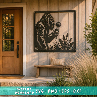 Bigfoot Dandelion Laser SVG | Sasquatch Metal Art DXF | Cryptid CNC Cut File | Plasma Cutting Design | Outdoor Wall Decor Svg SVG HappyDesignStudio 
