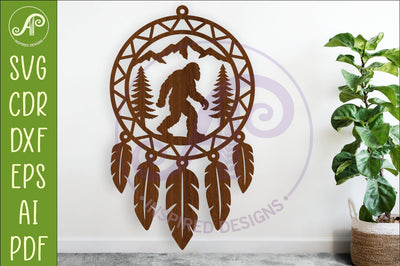 Bigfoot Dreamcatcher Laser Cut File, Sasquatch Wall Art SVG APInspireddesigns 