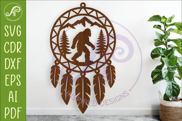 Bigfoot Dreamcatcher Laser Cut File, Sasquatch Wall Art SVG APInspireddesigns 