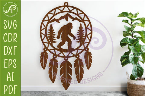 Bigfoot Dreamcatcher Laser Cut File, Sasquatch Wall Art SVG APInspireddesigns 