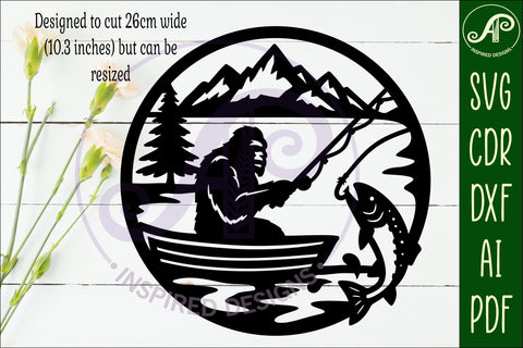 Bigfoot Fishing in a boat wall art sign, SVG file SVG APInspireddesigns 