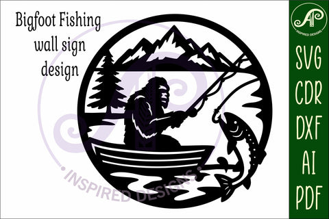 Bigfoot Fishing in a boat wall art sign, SVG file SVG APInspireddesigns 