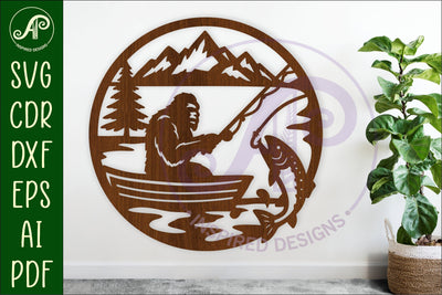 Bigfoot Fishing in a boat wall art sign, SVG file SVG APInspireddesigns 