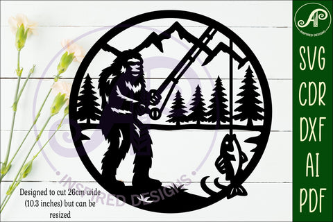 Bigfoot Fishing wall art sign, SVG file SVG APInspireddesigns 