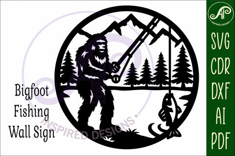 Bigfoot Fishing wall art sign, SVG file SVG APInspireddesigns 