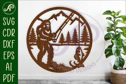 Bigfoot Fishing wall art sign, SVG file SVG APInspireddesigns 