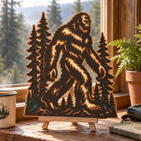 Bigfoot Forest 3D SVG | Sasquatch Laser Cut File | 6 Layer Bigfoot SVG | Woodland Cryptid DXF | Layered Nature Wall Art 3D Paper HappyDesignStudio 