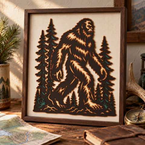 Bigfoot Forest 3D SVG | Sasquatch Laser Cut File | 6 Layer Bigfoot SVG | Woodland Cryptid DXF | Layered Nature Wall Art 3D Paper HappyDesignStudio 