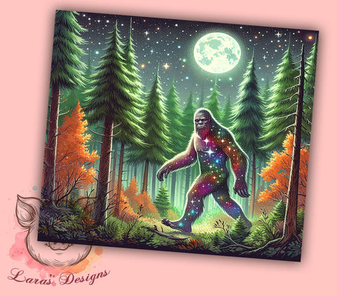 Bigfoot Glitter Tumbler Wrap, Sasquatch Forest Design, 20oz Sublimation Wrap, Bigfoot Art, Digital Download Tumbler, Outdoor Adventure Drinkware, Unique Tumbler Design Sublimation Lara' s Designs 