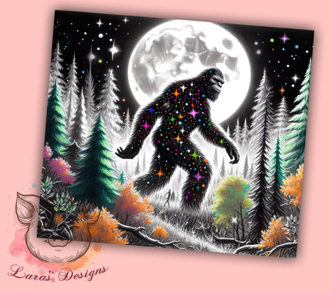 Bigfoot Glitter Tumbler Wrap, Sasquatch Forest Design, 20oz Sublimation Wrap, Bigfoot Art, Digital Download Tumbler, Outdoor Adventure Drinkware, Unique Tumbler Design Sublimation Lara' s Designs 