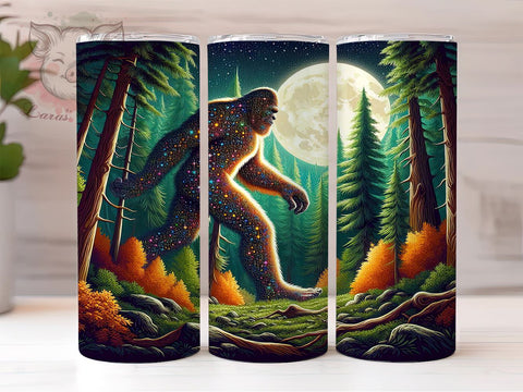 Bigfoot Glitter Tumbler Wrap, Sasquatch Forest Design, 20oz Sublimation Wrap, Bigfoot Art, Digital Download Tumbler, Outdoor Adventure Drinkware, Unique Tumbler Design Sublimation Lara' s Designs 