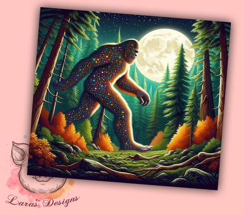 Bigfoot Glitter Tumbler Wrap, Sasquatch Forest Design, 20oz Sublimation Wrap, Bigfoot Art, Digital Download Tumbler, Outdoor Adventure Drinkware, Unique Tumbler Design Sublimation Lara' s Designs 