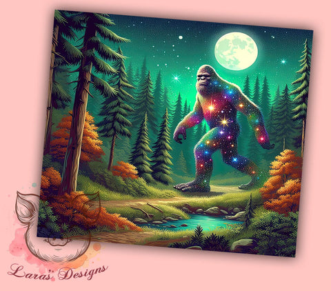 Bigfoot Glitter Tumbler Wrap, Sasquatch Forest Design, 20oz Sublimation Wrap, Bigfoot Art, Digital Download Tumbler, Outdoor Adventure Drinkware, Unique Tumbler Design Sublimation Lara' s Designs 