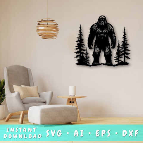 Bigfoot Laser SVG Cut File, Yeti Glowforge File, Sasquatch DXF, Bigfoot Wall Art SVG SVG HappyDesignStudio 