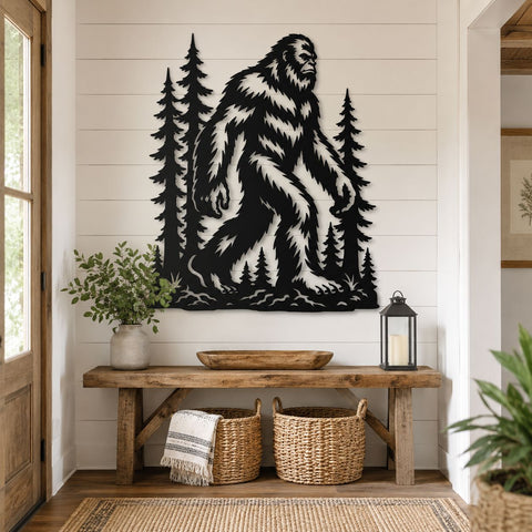 Bigfoot Metal Wall Art SVG | Sasquatch Forest Scene Laser Dxf | Laser Cut File for Plasma CNC | Rustic Cabin Outdoor Decor Design SVG HappyDesignStudio 