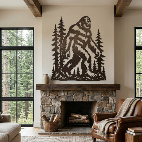 Bigfoot Metal Wall Art SVG | Sasquatch Forest Scene Laser Dxf | Laser Cut File for Plasma CNC | Rustic Cabin Outdoor Decor Design SVG HappyDesignStudio 