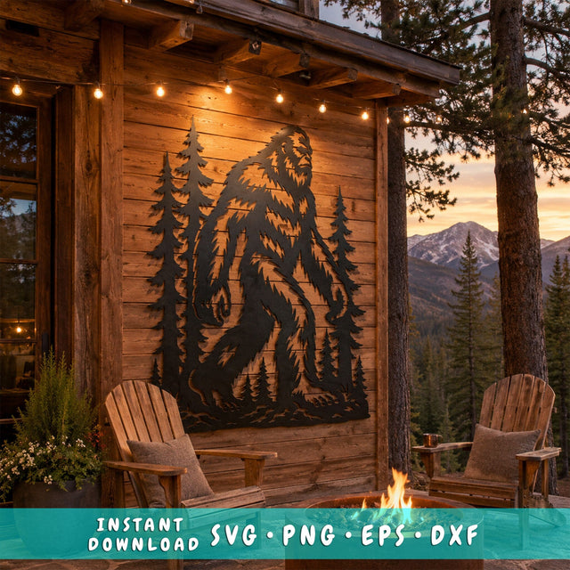 Bigfoot Metal Wall Art SVG | Sasquatch Forest Scene Laser Dxf | Laser Cut File for Plasma CNC | Rustic Cabin Outdoor Decor Design SVG HappyDesignStudio 
