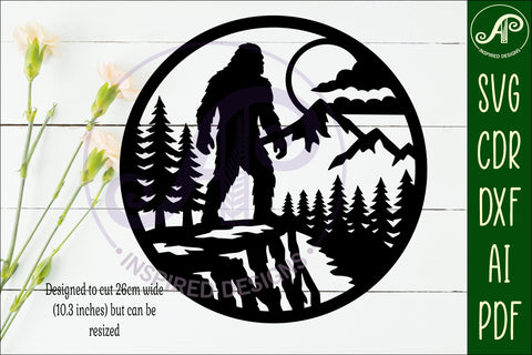 Bigfoot Moonlight Forest Wall Sign SVG Night Sasquatch Laser art SVG APInspireddesigns 