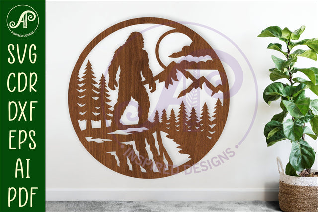 Bigfoot Moonlight Forest Wall Sign SVG Night Sasquatch Laser art SVG APInspireddesigns 