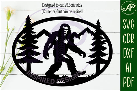 Bigfoot mountain scene Oval wall sign laser cut file SVG APInspireddesigns 