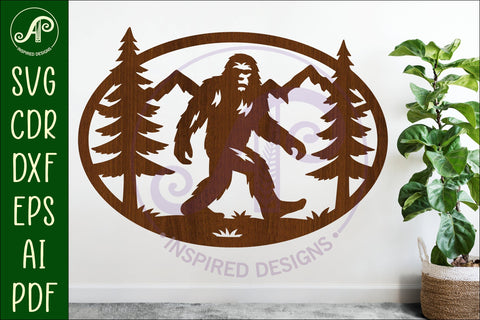 Bigfoot mountain scene Oval wall sign laser cut file SVG APInspireddesigns 