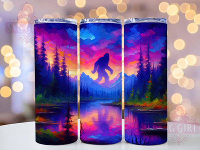 Bigfoot Mountain Sunset Tumbler, Mountain Sunset Wrap, Bigfoot Tumbler Design, 20oz Sublimation Wrap, Sunset Mountain Tumbler, Mythical Creature Wrap, Wilderness Tumbler Sublimation SvggirlplusArt 
