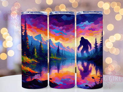 Bigfoot Mountain Sunset Tumbler, Mountain Sunset Wrap, Bigfoot Tumbler Design, 20oz Sublimation Wrap, Sunset Mountain Tumbler, Mythical Creature Wrap, Wilderness Tumbler Sublimation SvggirlplusArt 