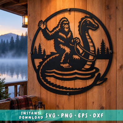 Bigfoot Nessie Laser SVG | Sasquatch Loch Ness Monster DXF | Cryptid Metal Art | CNC Plasma Cut File | Cabin Wall Decor SVG HappyDesignStudio 