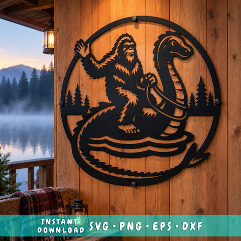 Bigfoot Nessie Laser SVG | Sasquatch Loch Ness Monster DXF | Cryptid Metal Art | CNC Plasma Cut File | Cabin Wall Decor SVG HappyDesignStudio 