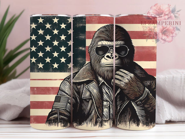 Bigfoot Sasquatch Patriotic Funny Tumbler, Sasquatch Tumbler, Patriotic Tumbler, USA Flag Tumbler, Cryptid Tumbler, 20oz Sublimation Wrap, Funny Bigfoot Tumbler Sublimation Li Zamperini 