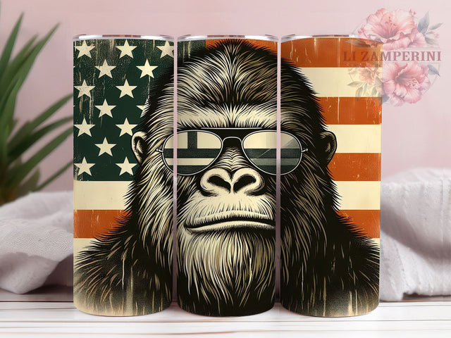 Bigfoot Sasquatch Patriotic Funny Tumbler, Sasquatch Tumbler, Patriotic Tumbler, USA Flag Tumbler, Cryptid Tumbler, 20oz Sublimation Wrap, Funny Bigfoot Tumbler Sublimation Li Zamperini 