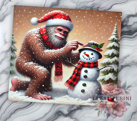 Bigfoot Snowman Christmas Tumbler Wrap, Bigfoot Tumbler, Snowman Tumbler, Sublimation Wrap, Holiday Drinkware, Custom Tumbler, Winter Decor Sublimation Li Zamperini 