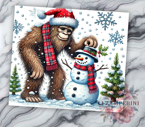 Bigfoot Snowman Christmas Tumbler Wrap, Bigfoot Tumbler, Snowman Tumbler, Sublimation Wrap, Holiday Drinkware, Custom Tumbler, Winter Decor Sublimation Li Zamperini 