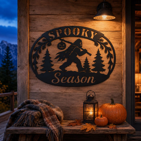 Bigfoot Spooky Season Laser SVG | Sasquatch Halloween DXF | Pumpkin Metal Sign Svg | CNC Plasma Cut File | Fall Wall Decor SVG HappyDesignStudio 