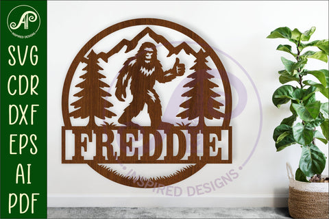 Bigfoot thumbs up Name sign svg laser cut template SVG APInspireddesigns 